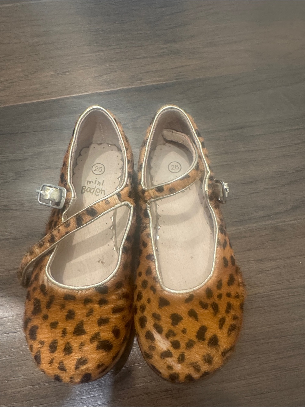 Mini Boden Leopard-Print Mary Jane Shoes in Tan and Black